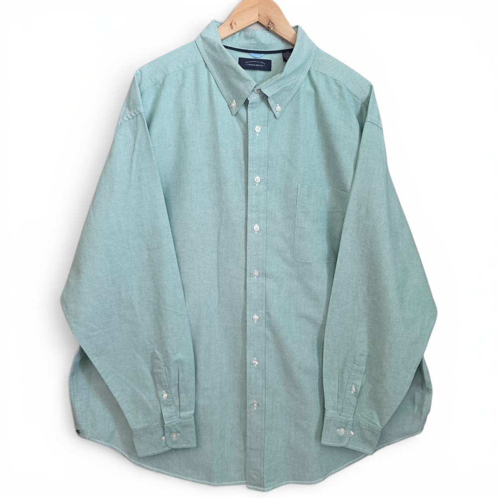 Roundtree & Yorke Shirt Mens 2X Green Button Down Oxford Cotton Long Sleeve